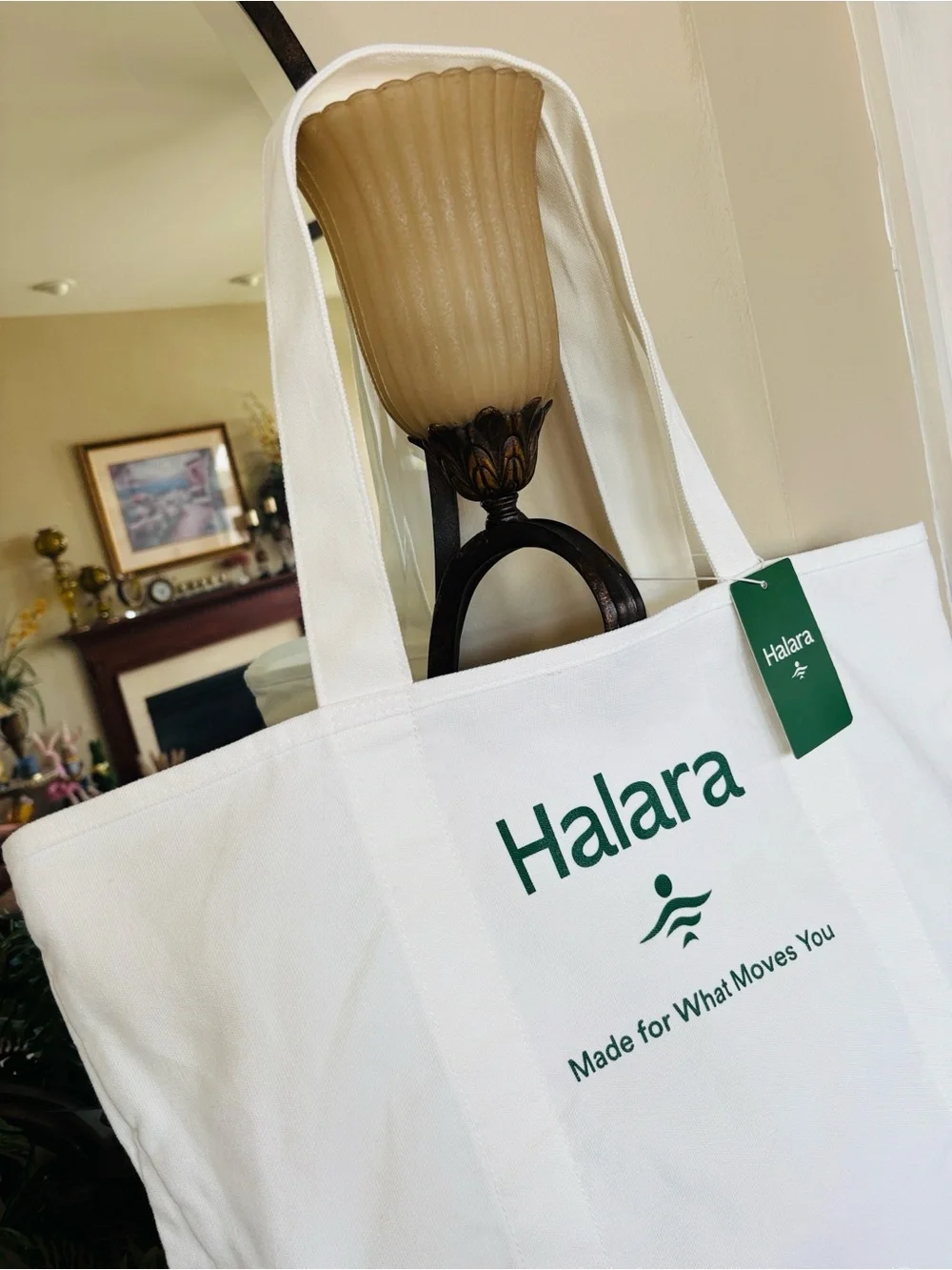 Brand New HALARA White Canvas Tote Green Logo Large Shoulder Bag Gym Casual